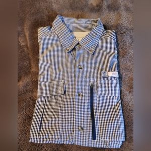 Mens Gander Mountain navy blue gingham shirt size XL